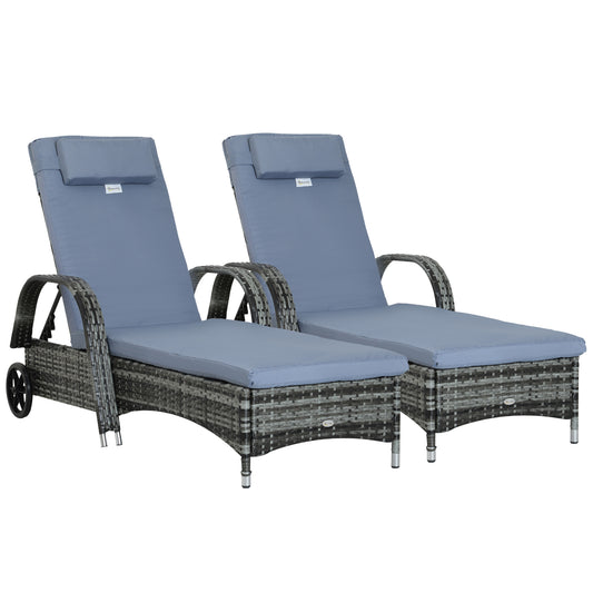 Outsunny Conjunto 2 Tumbonas Ratán Jardín Con Respaldo Ajustable 200x73x72-103cm_0