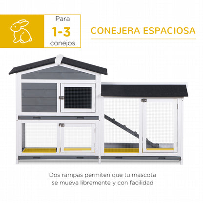 Pawhut Conejera De Madera Exterior Con Techo Asfáltico 157,4x53x93,5cm Gris_4