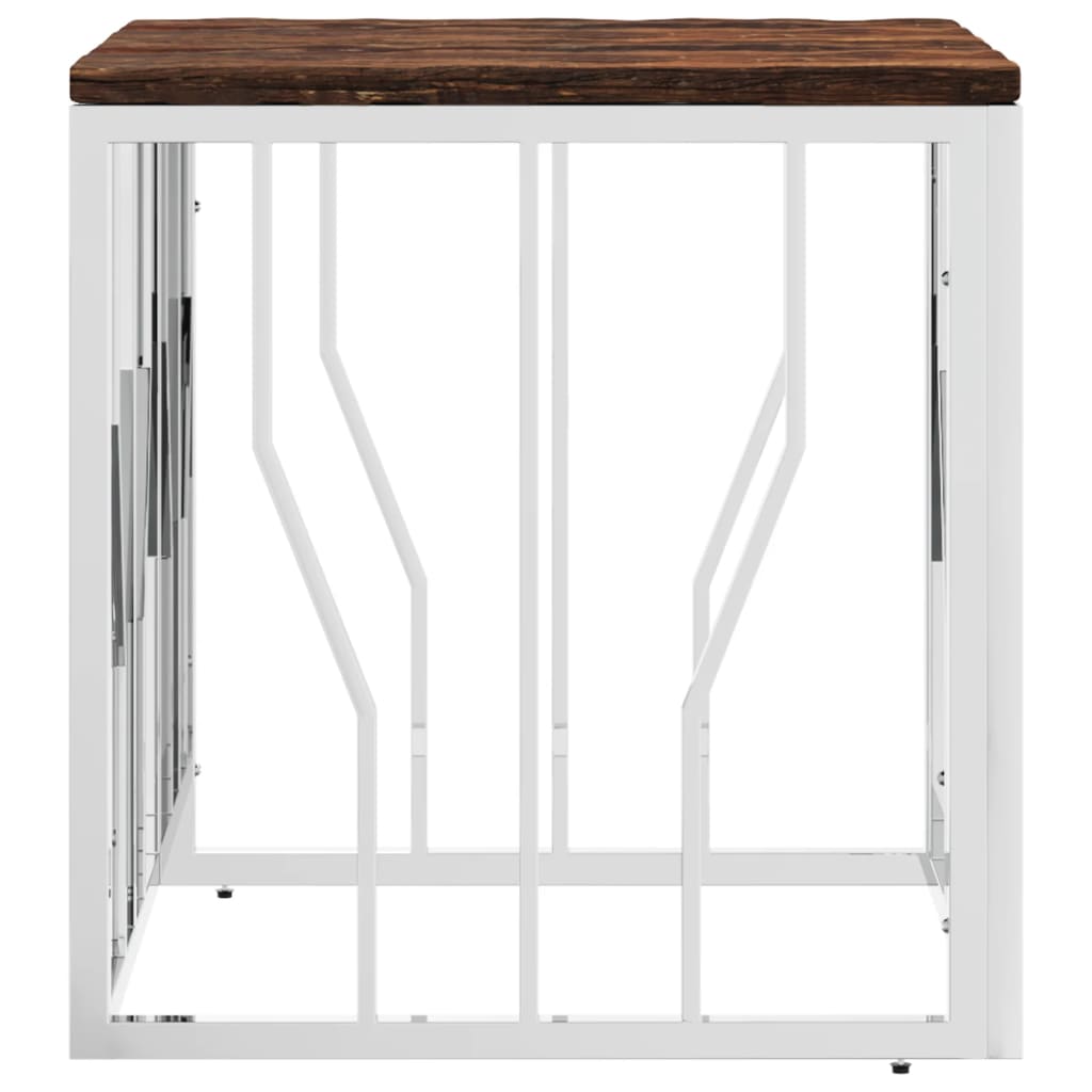 Mesa De Centro Acero Inoxidable Y Madera Reciclada Plateada._1