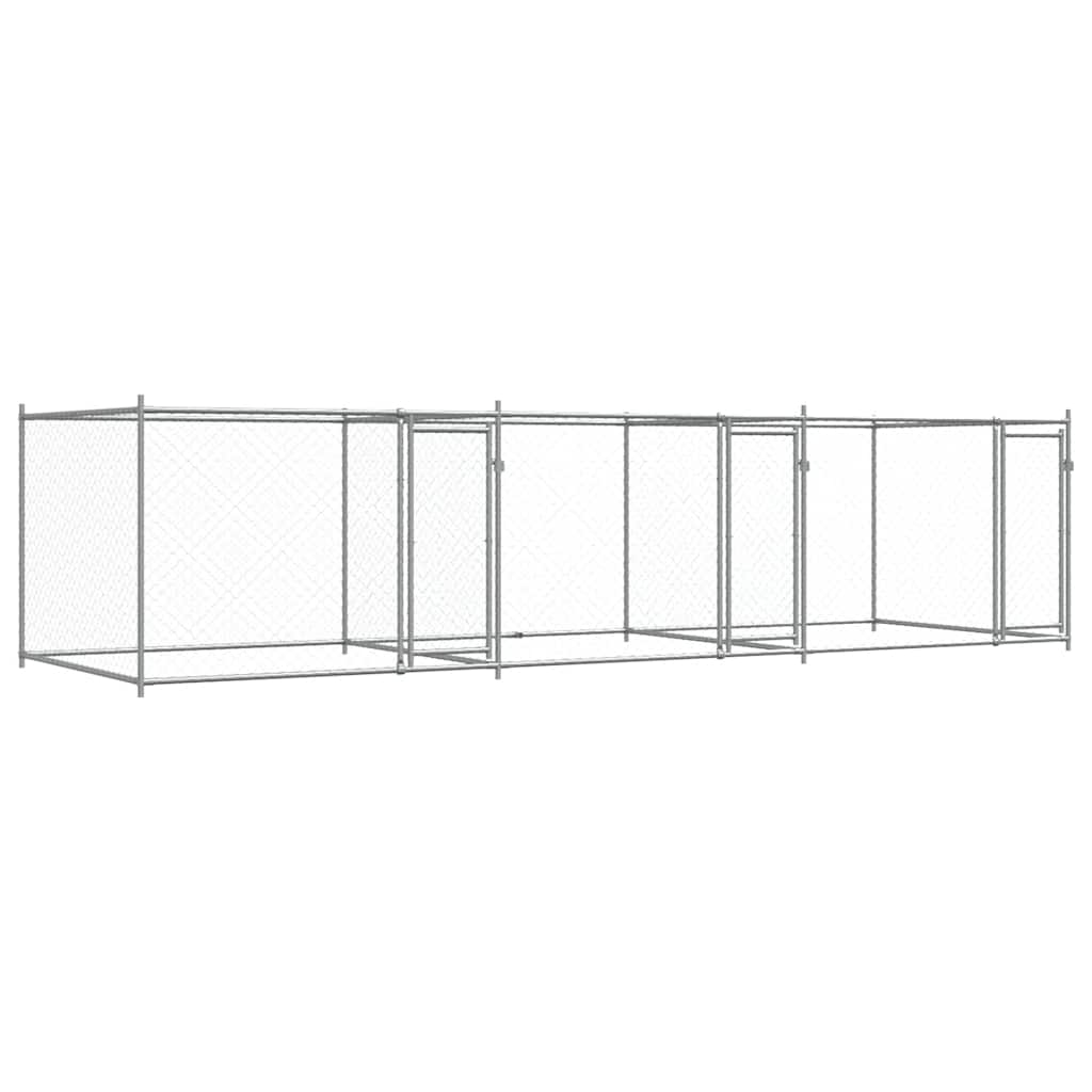 Jaula De Perros Con Puertas Acero Galvanizado Gris 6x2x1,5 M_0