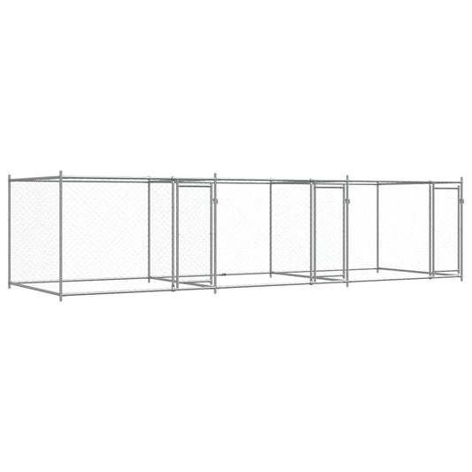 Jaula De Perros Con Puertas Acero Galvanizado Gris 6x2x1,5 M_0