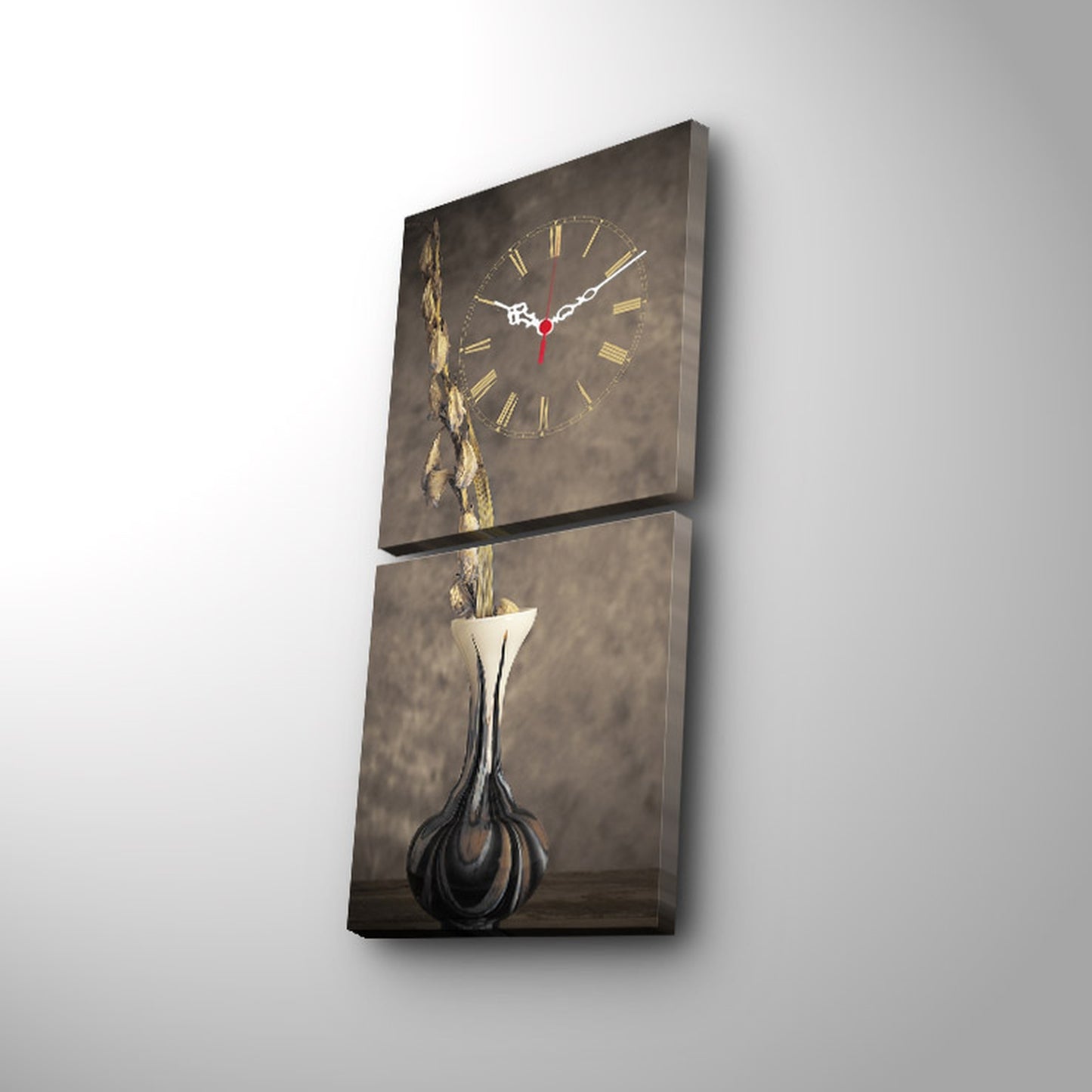 Reloj De Pared Con Lienzo Decorativo De Jarrón_2