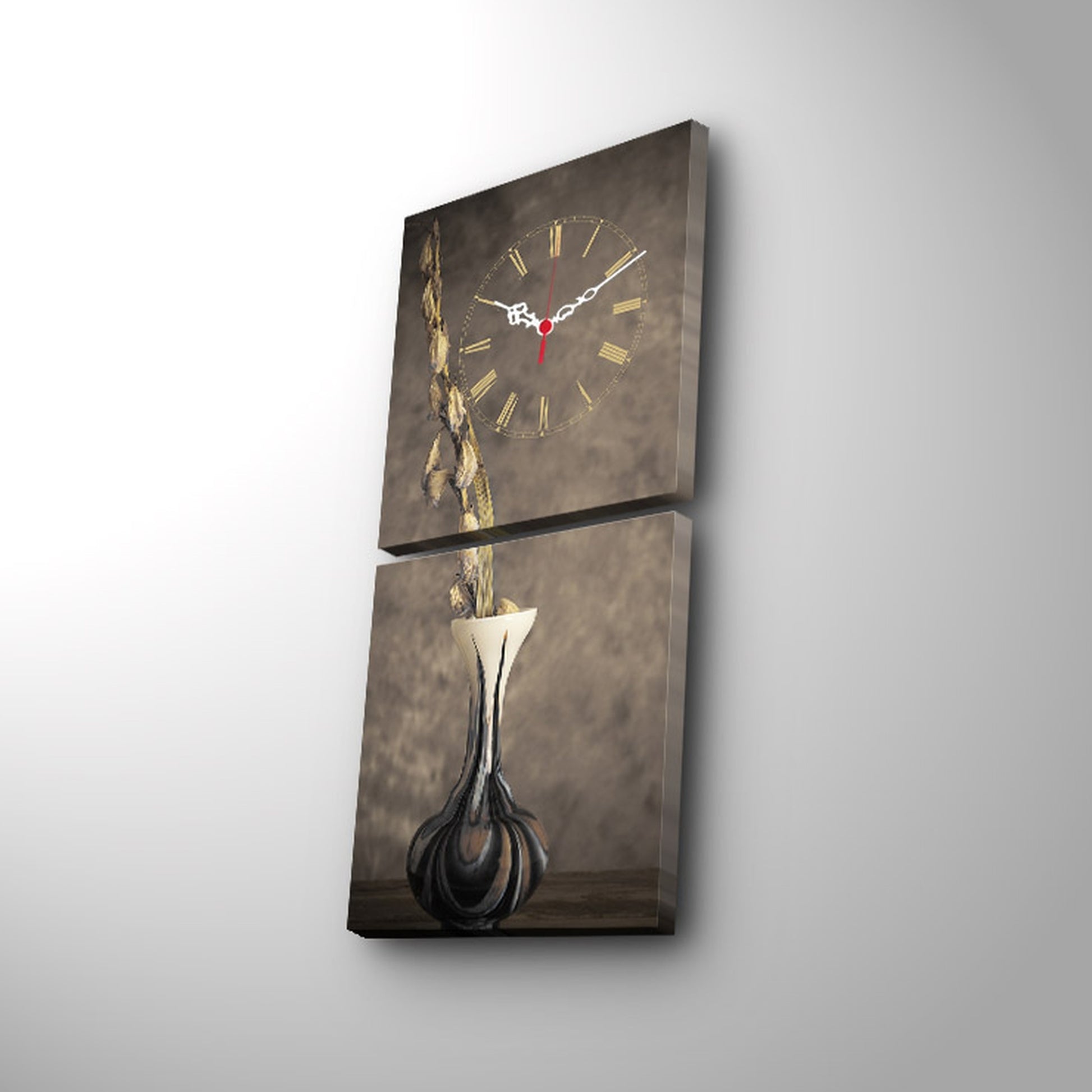 Reloj De Pared Con Lienzo Decorativo De Jarrón_2