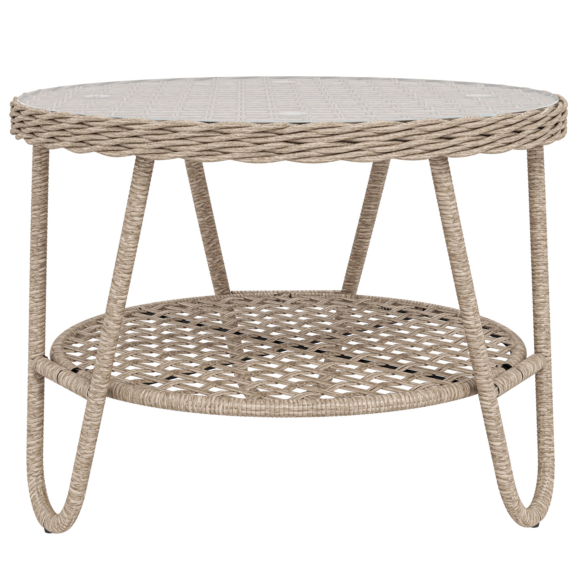 Outsunny Mesa De Jardín Exterior De Ratán Con Estante 65x65x50 Cm Amarillo_0