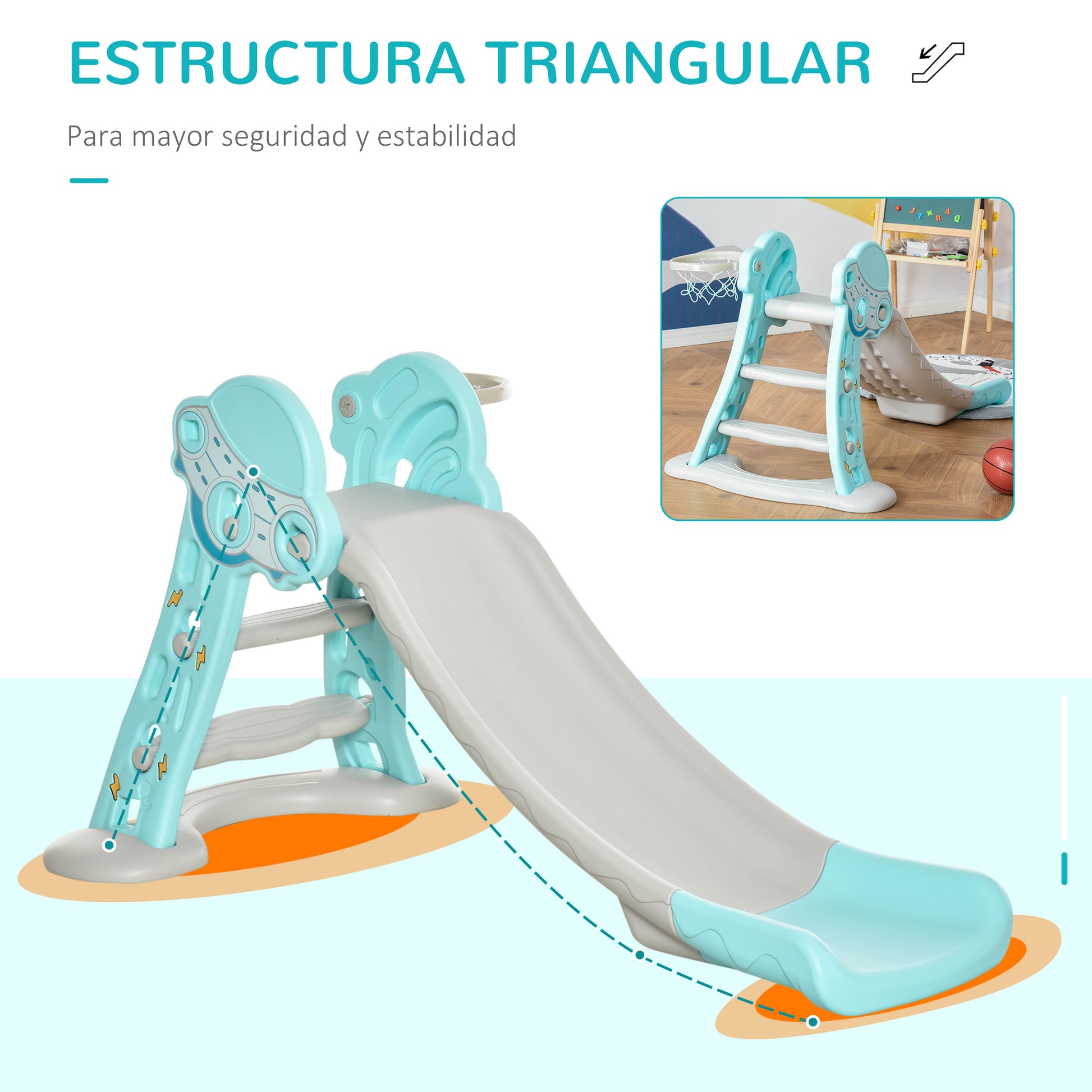 Homcom Tobogán Para Niños +18 Meses Plegable Modelo Ovni Con Canasta De_5