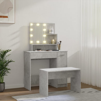 Juego De Tocador Con Led Madera Contrachapada Gris Hormigón_2