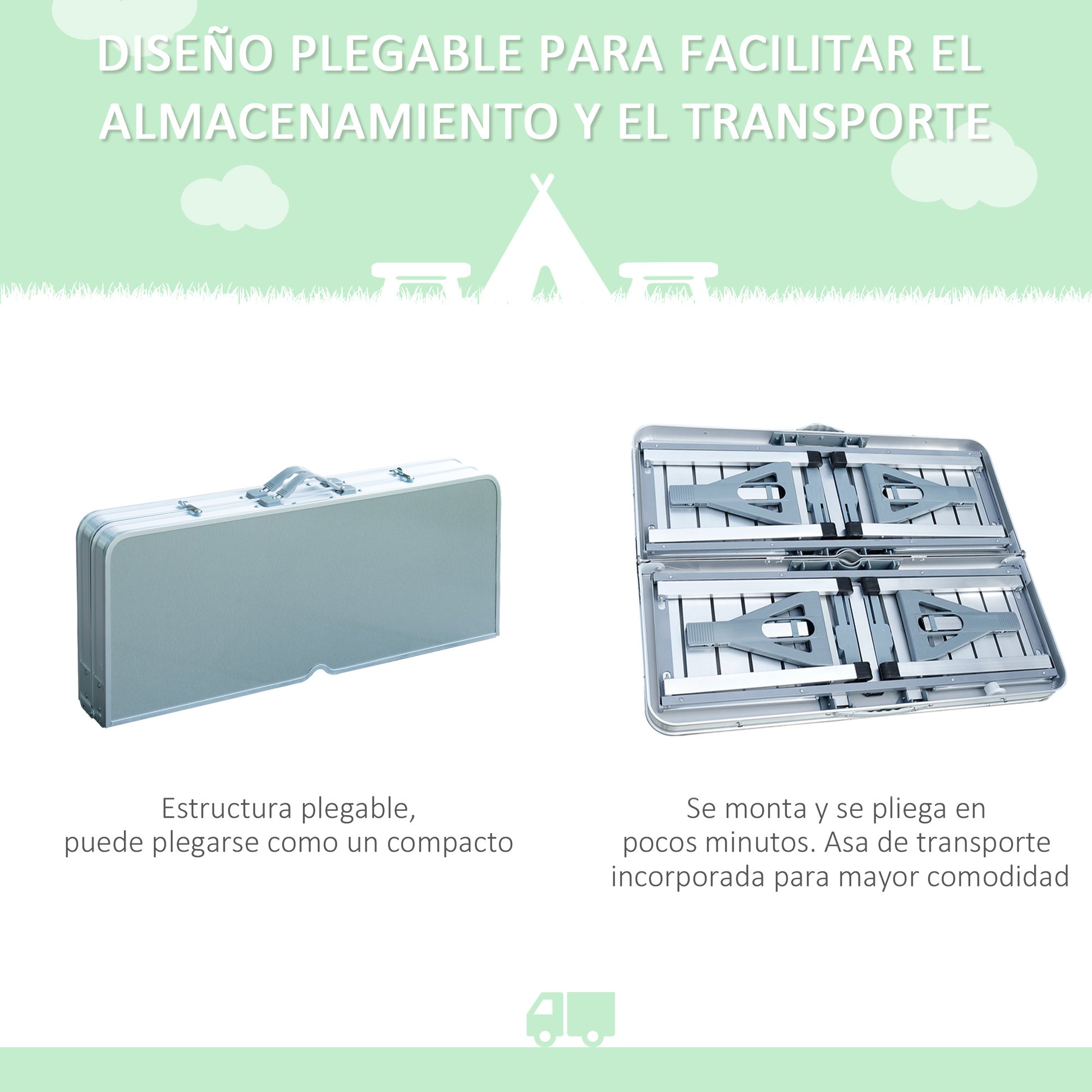 Outsunny Mesa Maleta De Camping Plegable Con 4 Asientos Y Agujero Para Sombrilla_5