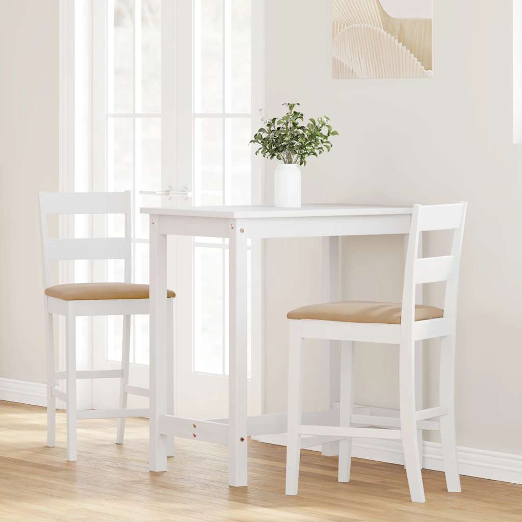 Taburetes De Bar Con Cojines 2 Uds Madera Maciza Blanca Caucho_1