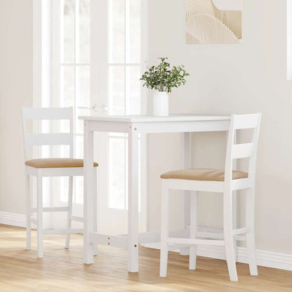 Taburetes De Bar Con Cojines 2 Uds Madera Maciza Blanca Caucho_1