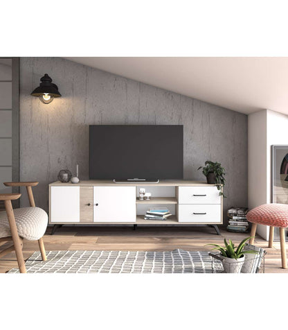 Mueble Para Televisión Modelo Samira 2 Puertas 2 Cajones Acabado Sahara/blanco, 180.5cm(a_5