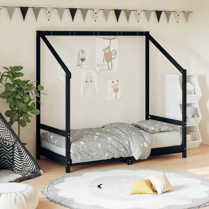 Vidaxl Estructura De Cama Para Niños Madera De Pino Negro 80x160 Cm_1
