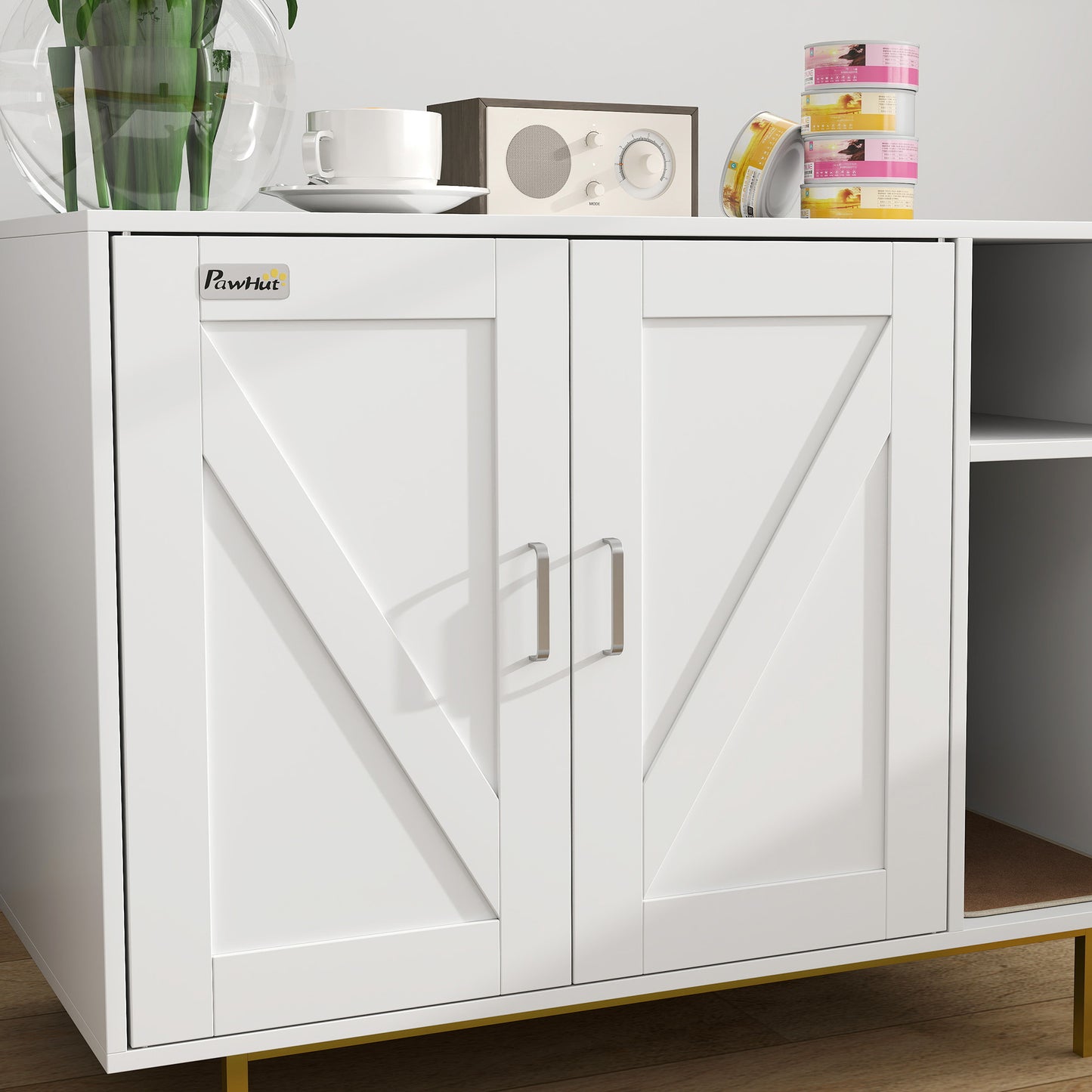 Pawhut Mueble Arenero Para Gatos Con Almohadilla Para Rascar 80x50x61 Cm Blanco_4