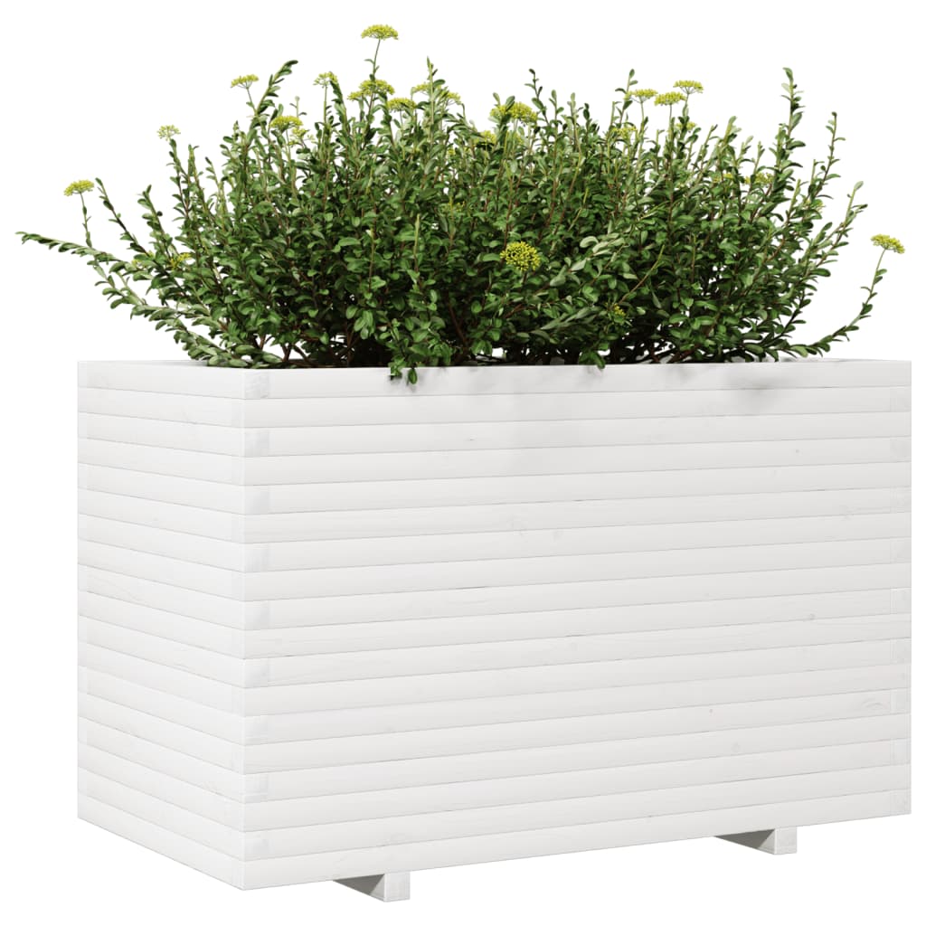 Jardinera De Madera Maciza De Pino Blanca 110x60x72 Cm_3