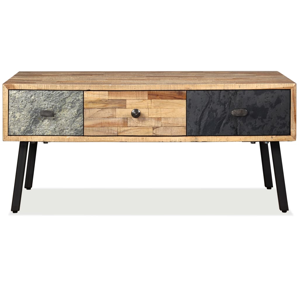 Mesa De Centro De Teca Maciza Reciclada 90x65x40 Cm_1