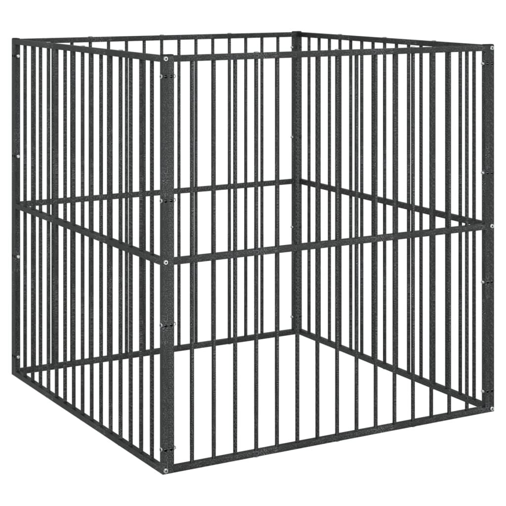 Vidaxl Corralito Para Perros Con 4 Paneles Acero Galvanizado Negro_0