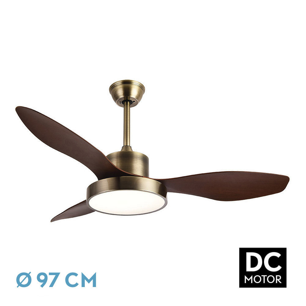 Ventilador Dc Hayate 24w 2650lm Cuero/roble 3aspas 97d 6vel 3000-4000-6000k Remoto,memoria Y Temporizador_0