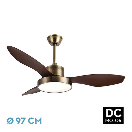 Ventilador Dc Hayate 24w 2650lm Cuero/roble 3aspas 97d 6vel 3000-4000-6000k Remoto,memoria Y Temporizador_0