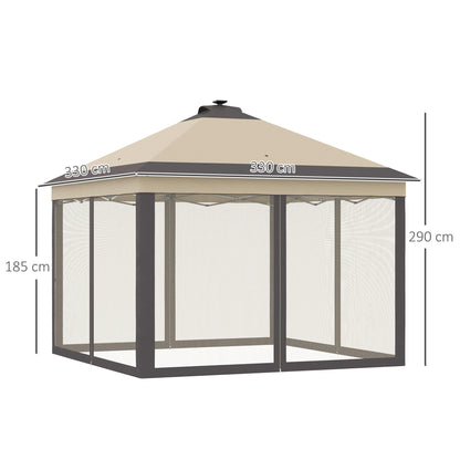Outsunny Carpa Plegable Con Luces Led 3,3x3,3 M Cenador Con Control Remoto Beige_2