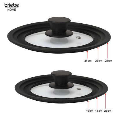 Juego 2 Tapas Sartén Universal Ollas, Cacerolas, Multidiámetro Borde Silicona, Cristal Válvula, Briebe, Totalid, Transparente