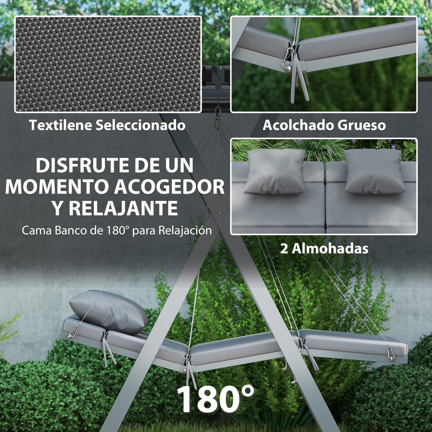 Outsunny Columpio De Jardín Exterior De 2 Plazas Convertible En Cama Gris Oscuro_5