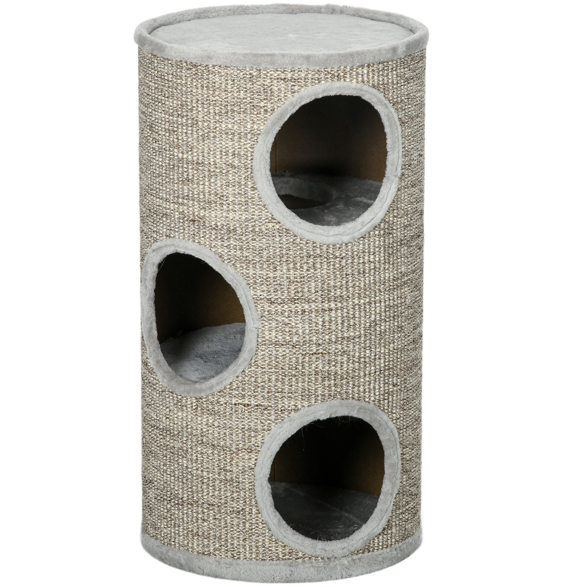 Pawhut Barril Rascador Para Gatos De 3 Niveles Ø38x70 Cm Gris Claro_0