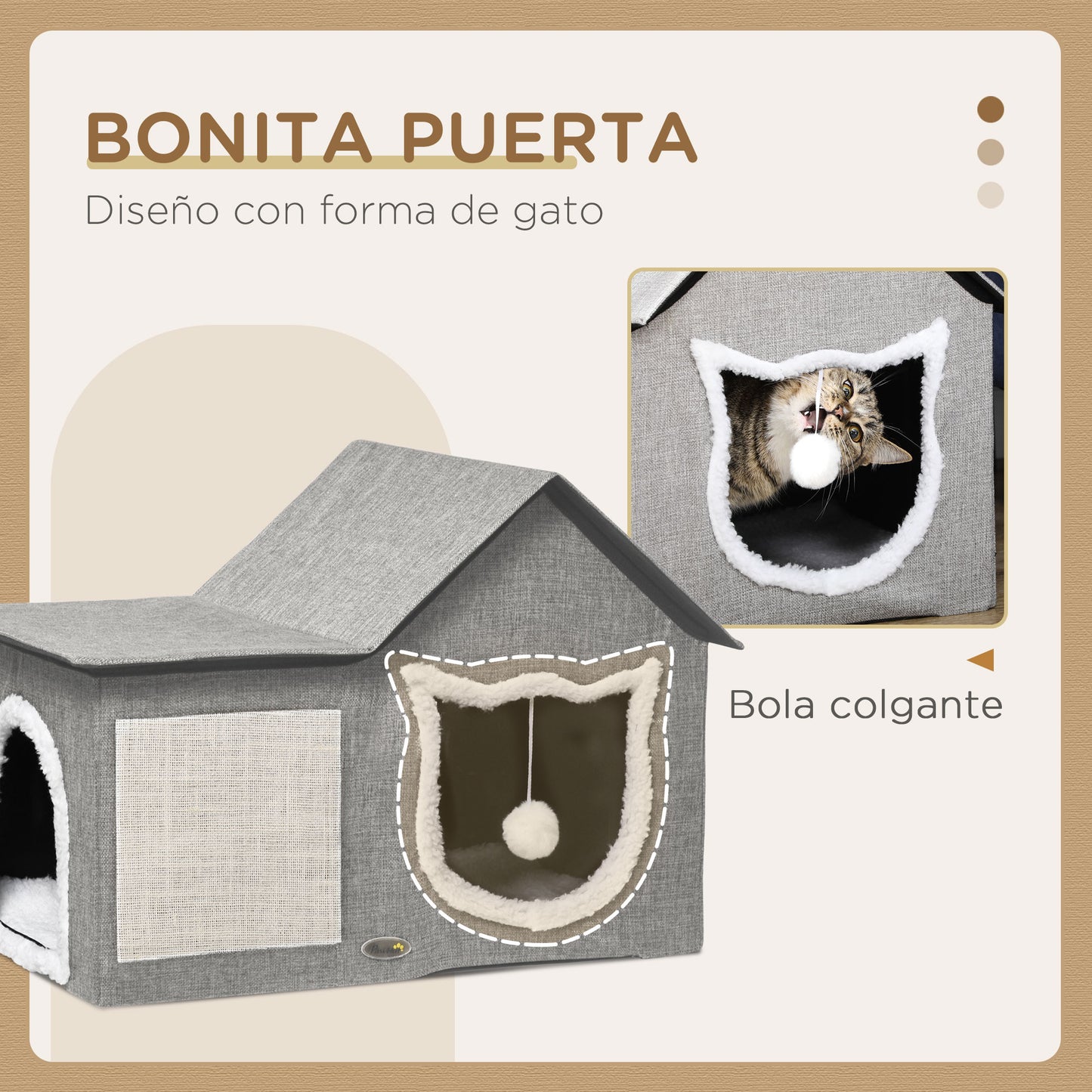 Pawhut Caseta Para Gatos Con Almohadilla Para Rascar Cojín Suave 65x41x45,5 Cm_5