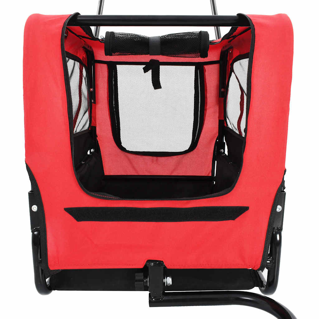 Vidaxl Remolque De Bicicleta Para Mascotas Cochecito 2 En 1 Rojo Negro_4