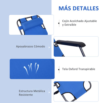 Outsunny Tumbona Reclinable Y Plegable Con Respaldo Ajustable 135x60x89 Cm Azul_5