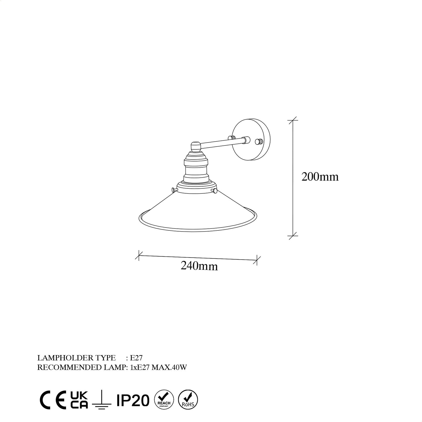 Aplique De Pared, Metal , Negro, 24x27x20, Casquillo E27 Max 40 W_1