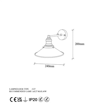 Aplique De Pared, Metal , Negro, 24x27x20, Casquillo E27 Max 40 W