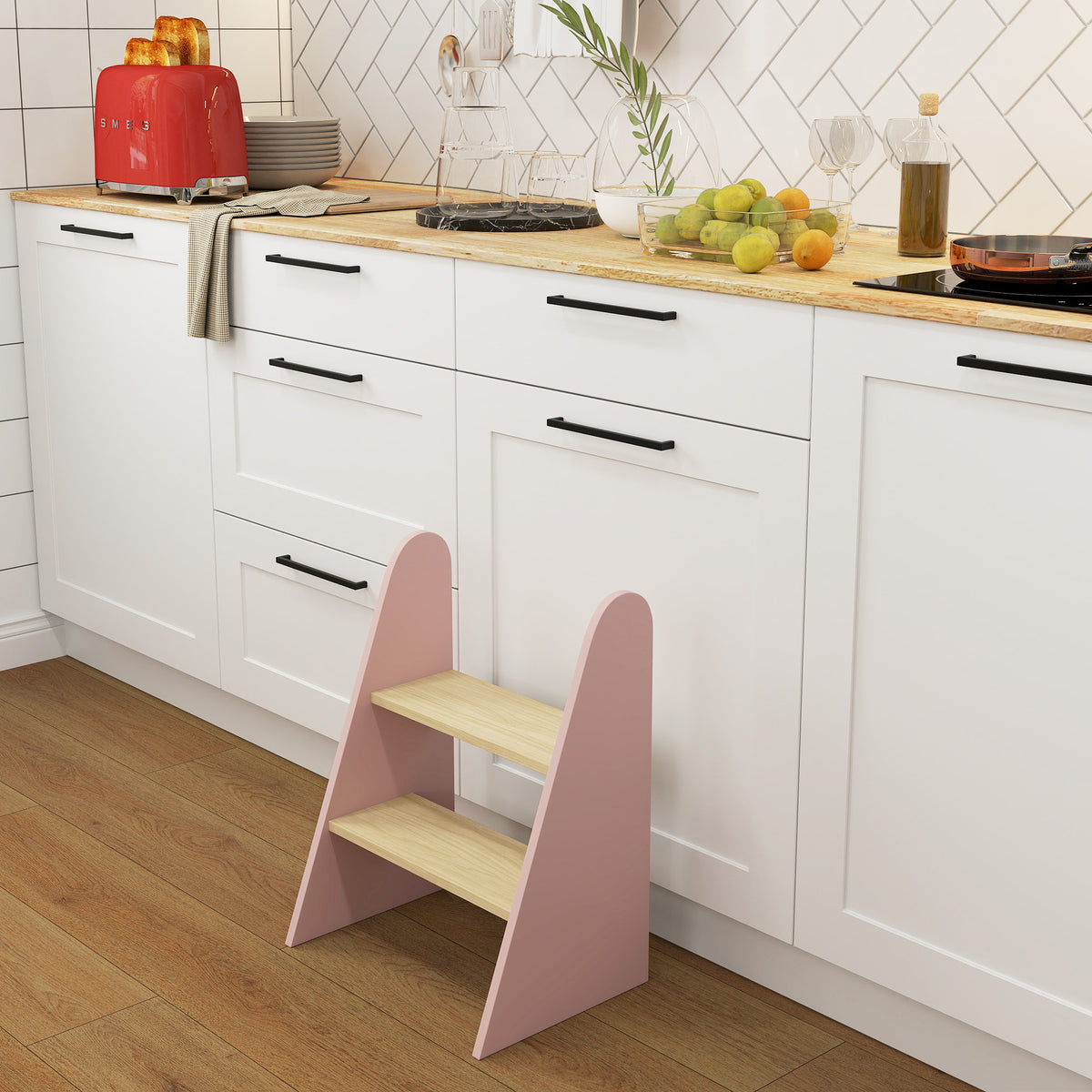 Escada De Apoio Para Crianças Aiyaplay Mdf E Painel Multicamada Rosa 43x30x55 Cm_4