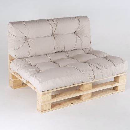 Sofá De Palet + Cojín De Asiento 80x120x16 Cm + Cojín Respaldo 42x120x16 Cm, Color Crema, Repelente Al Agua_2