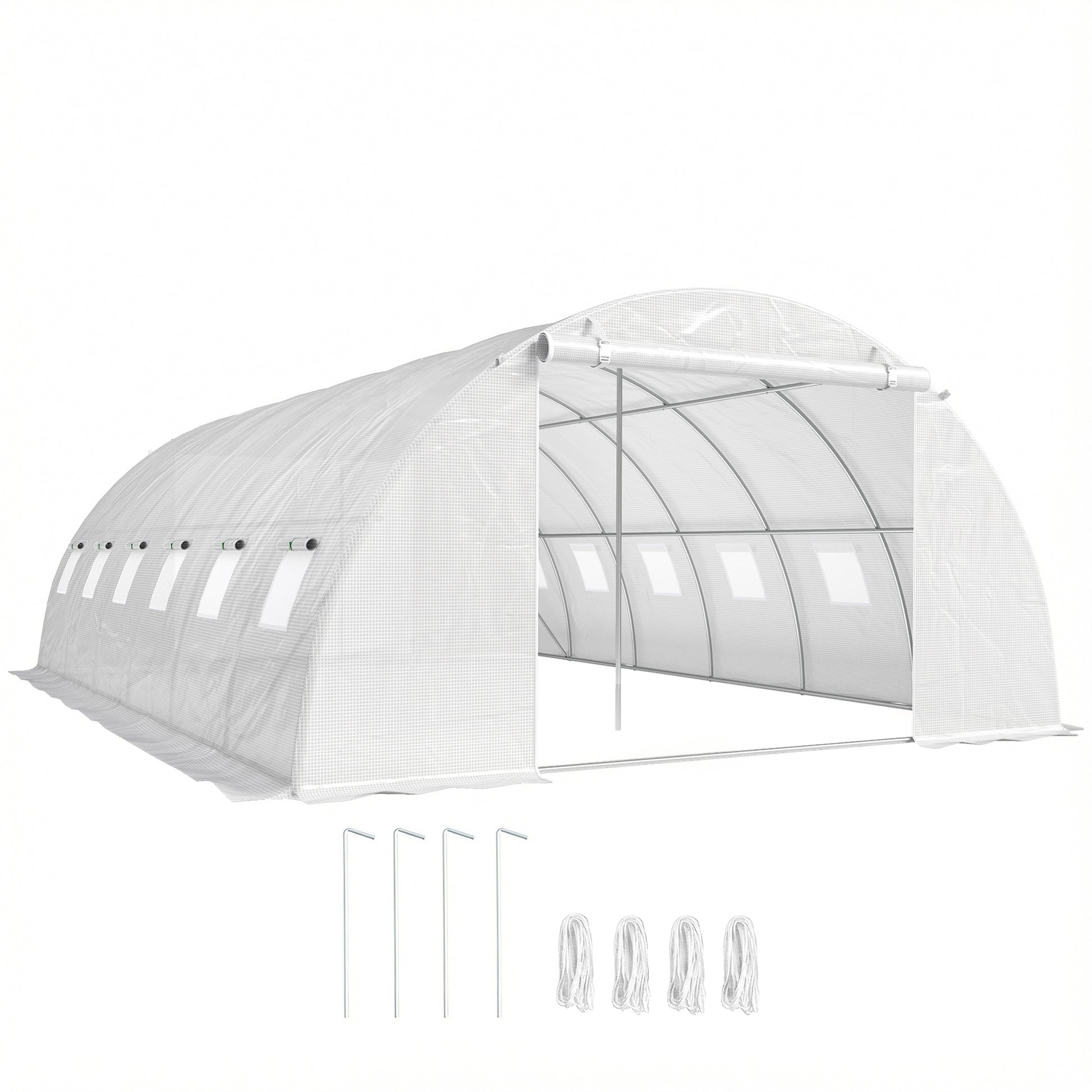 Outsunny Invernadero De Túnel 6x4x2 M Con 2 Varillas De Soporte Y Puertas Blanco_0