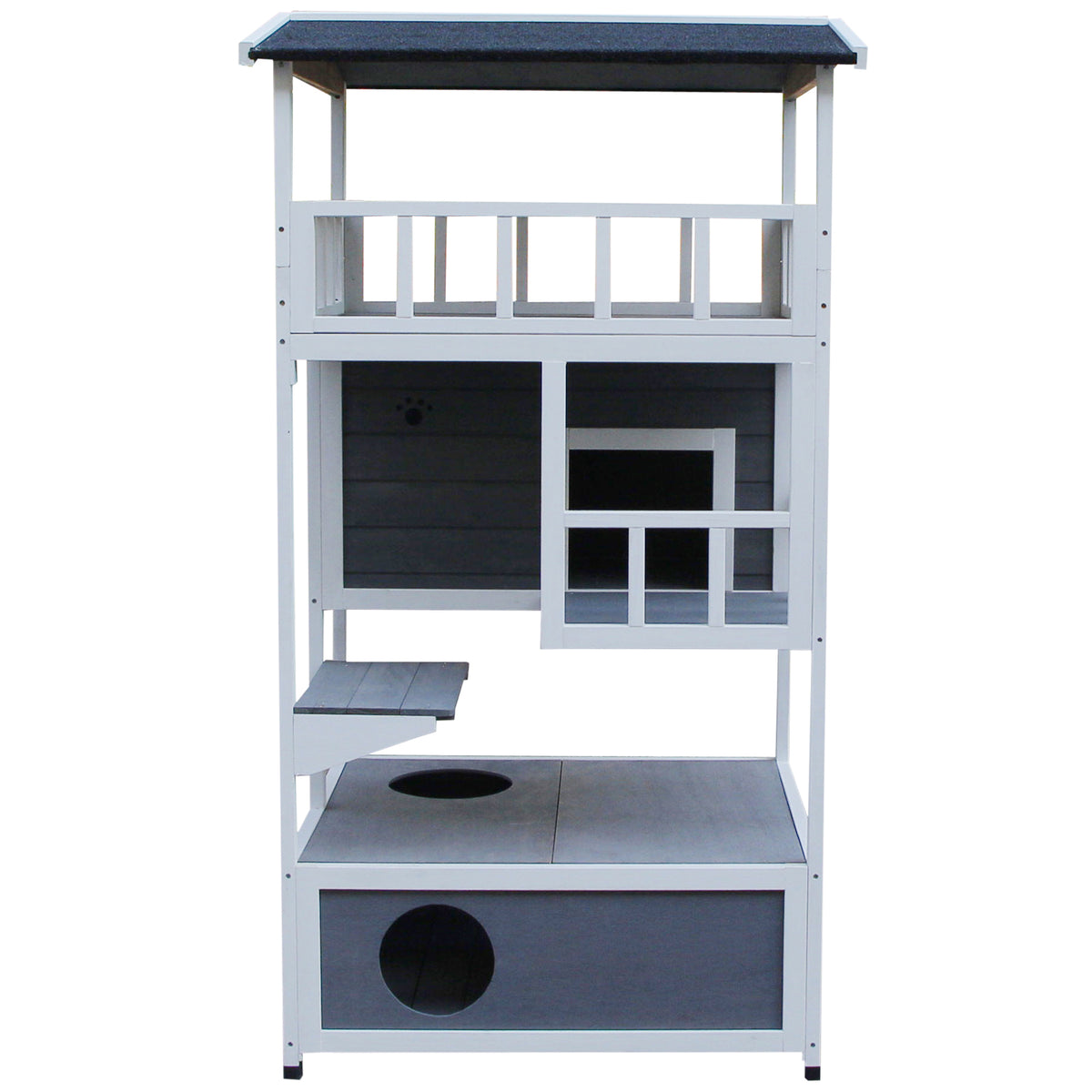 Pawhut Casa Para Gatos De Madera 75,5x75x137 Cm Con Techo Asfáltico Gris_3