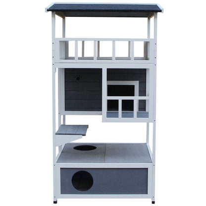 Pawhut Casa Para Gatos De Madera 75,5x75x137 Cm Con Techo Asfáltico Gris_3