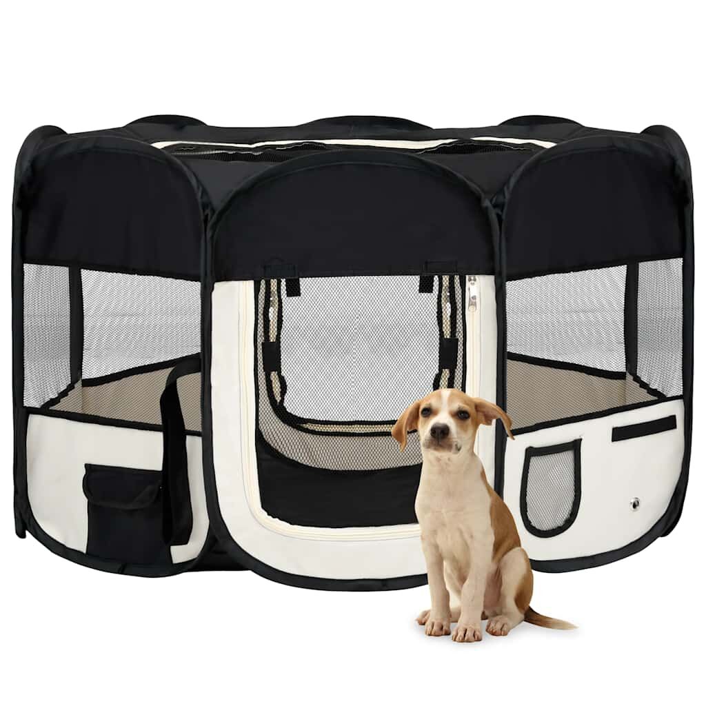 Vidaxl Parque De Perros Plegable Y Bolsa Transporte Negro 125x125x61cm_1
