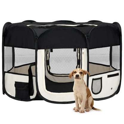 Vidaxl Parque De Perros Plegable Y Bolsa Transporte Negro 125x125x61cm_1