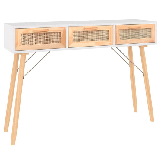 Mesa Consola Madera Pino Maciza Ratán Natural 105x30x75 Cm_0