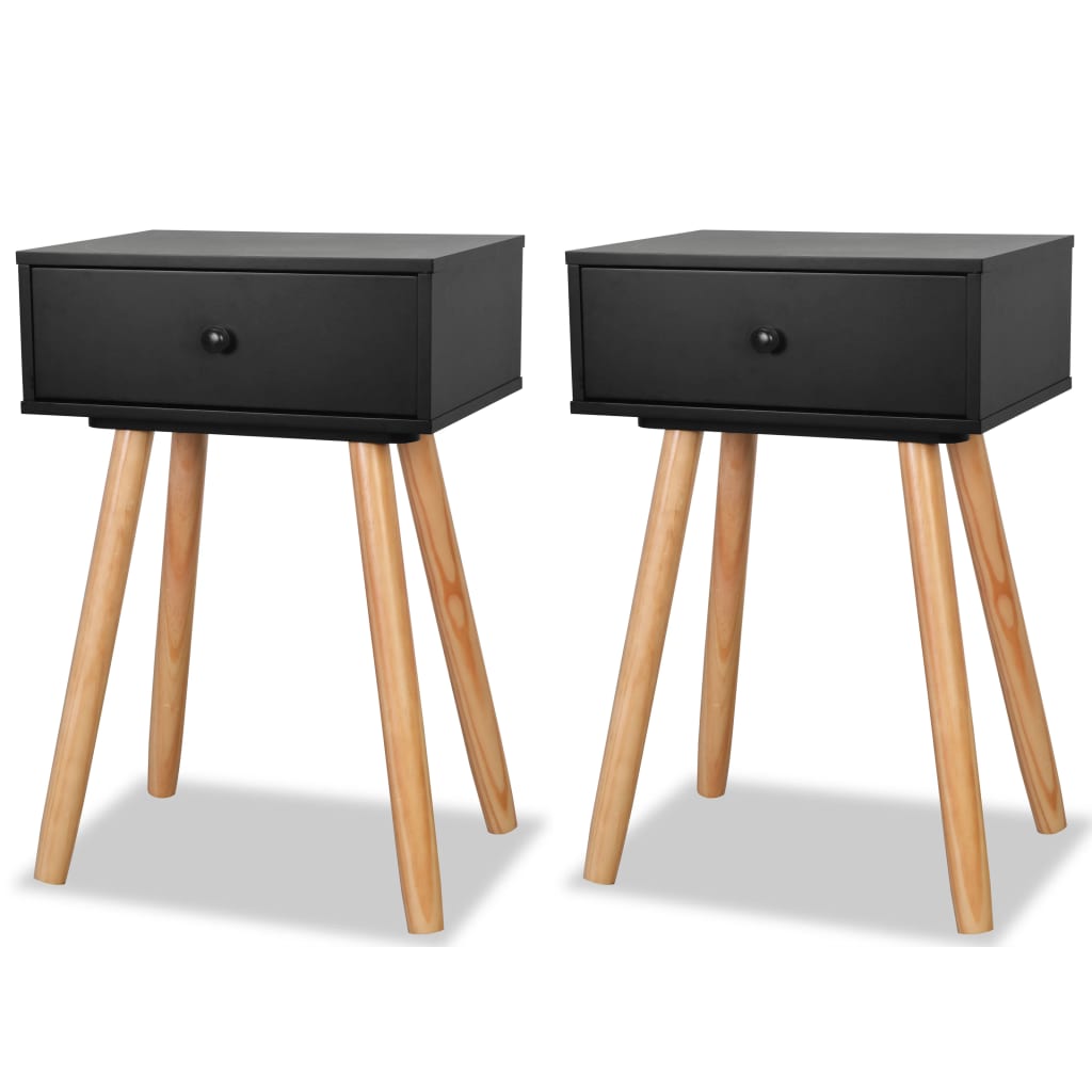 Mesitas De Noche 2 Uds. Madera Maciza De Pino 40x30x61 Cm Negro_0