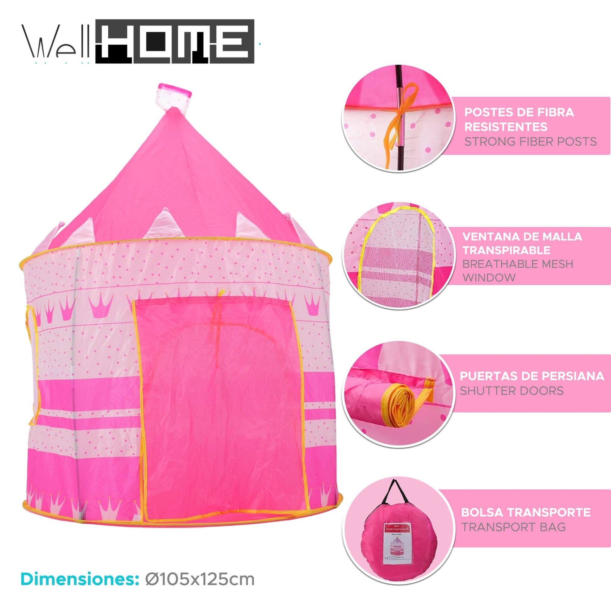 Well Home Tienda De Juego De Castillo De Princesa Rosa Ø105x125cm_1