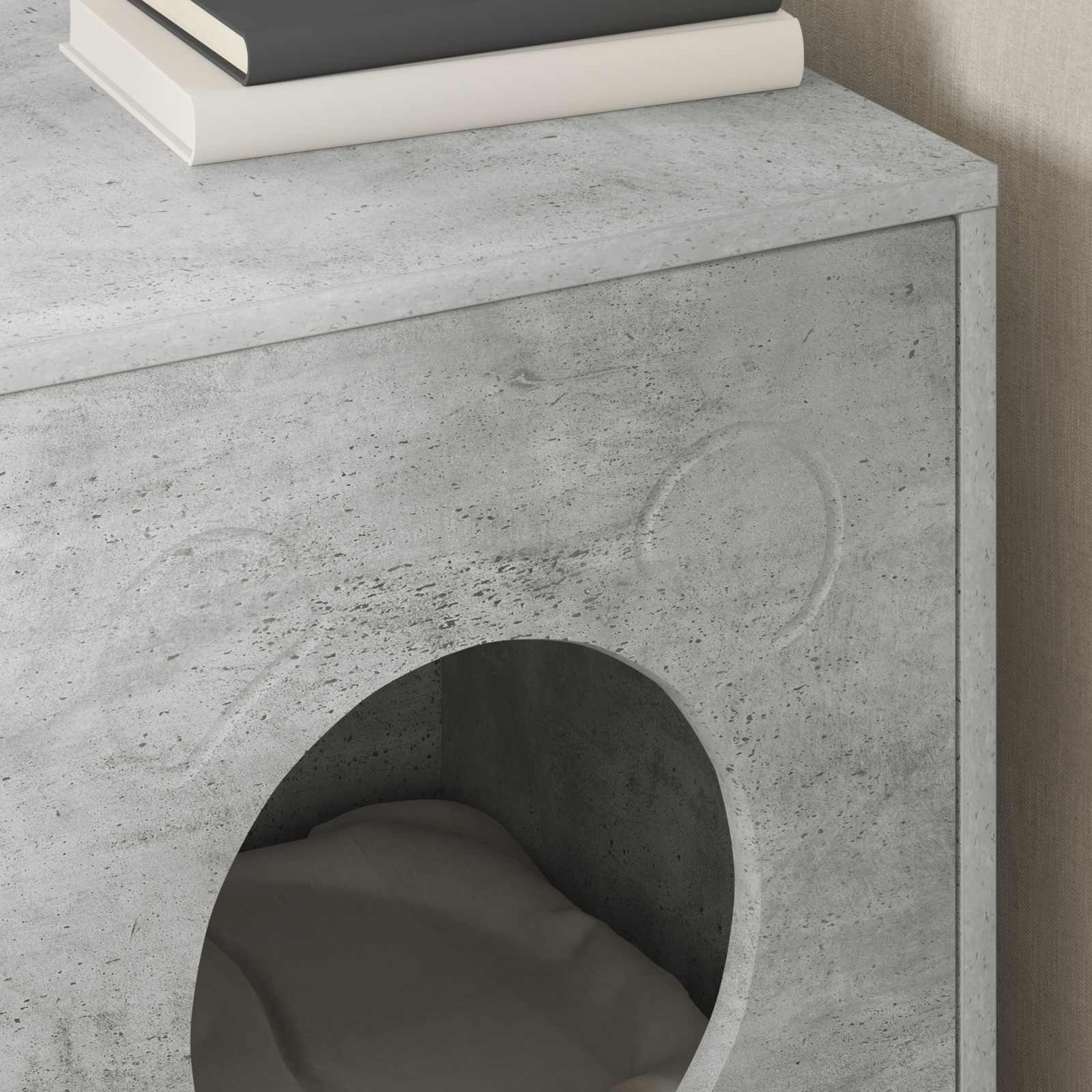 Casa Para Gatos Concreto 42,5 X 40 X 53 Cm Madera De Ingeniería_3