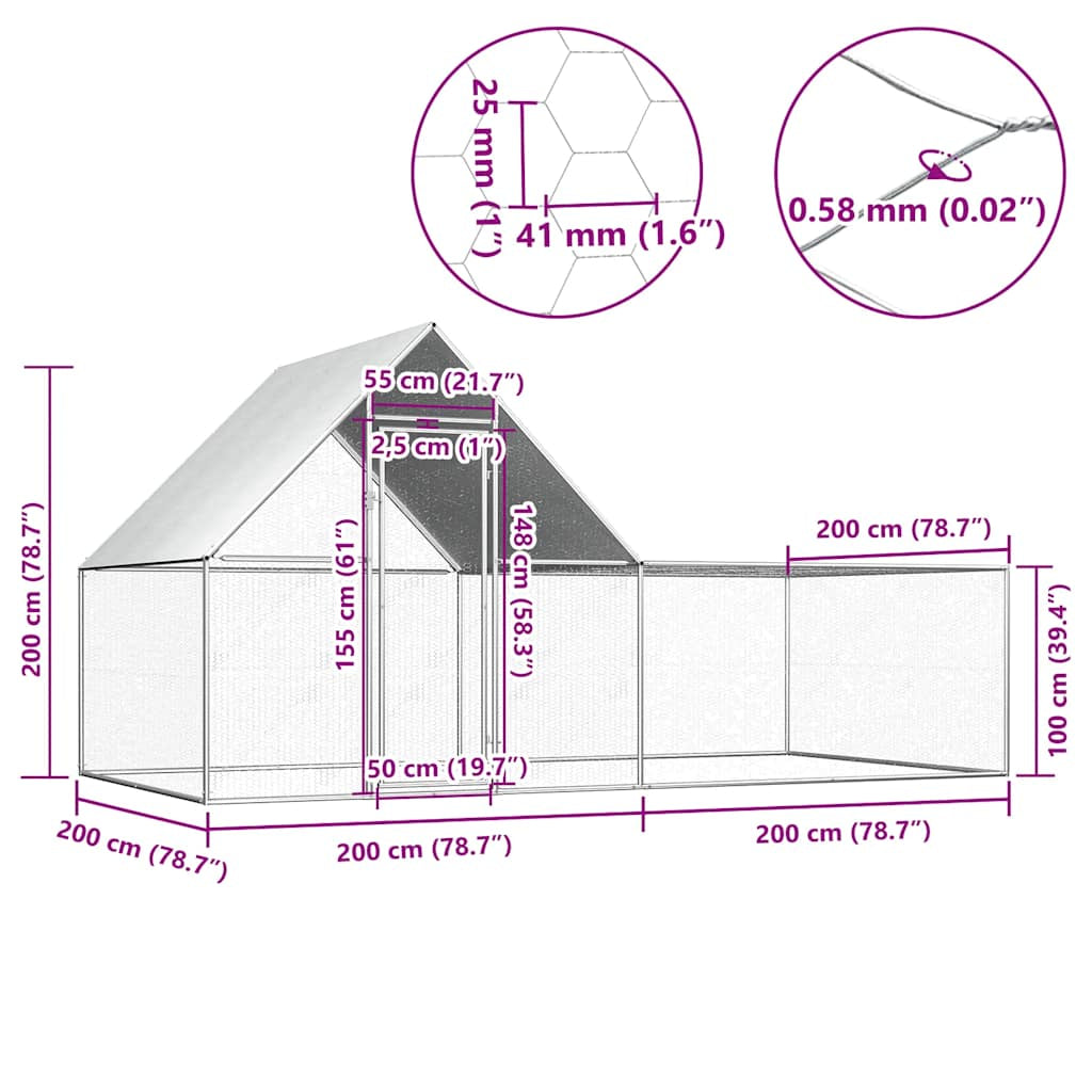 Vidaxl Gallinero Acero Galvanizado 4x2x2 M_2