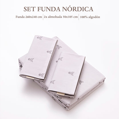 Set Cama (funda Nórdica 260x240cm + 2 Fundas Almohada  50x105cm) 100% Algodón Gris Oscuro & Gris Claro Calaveras Scalpers Home_1