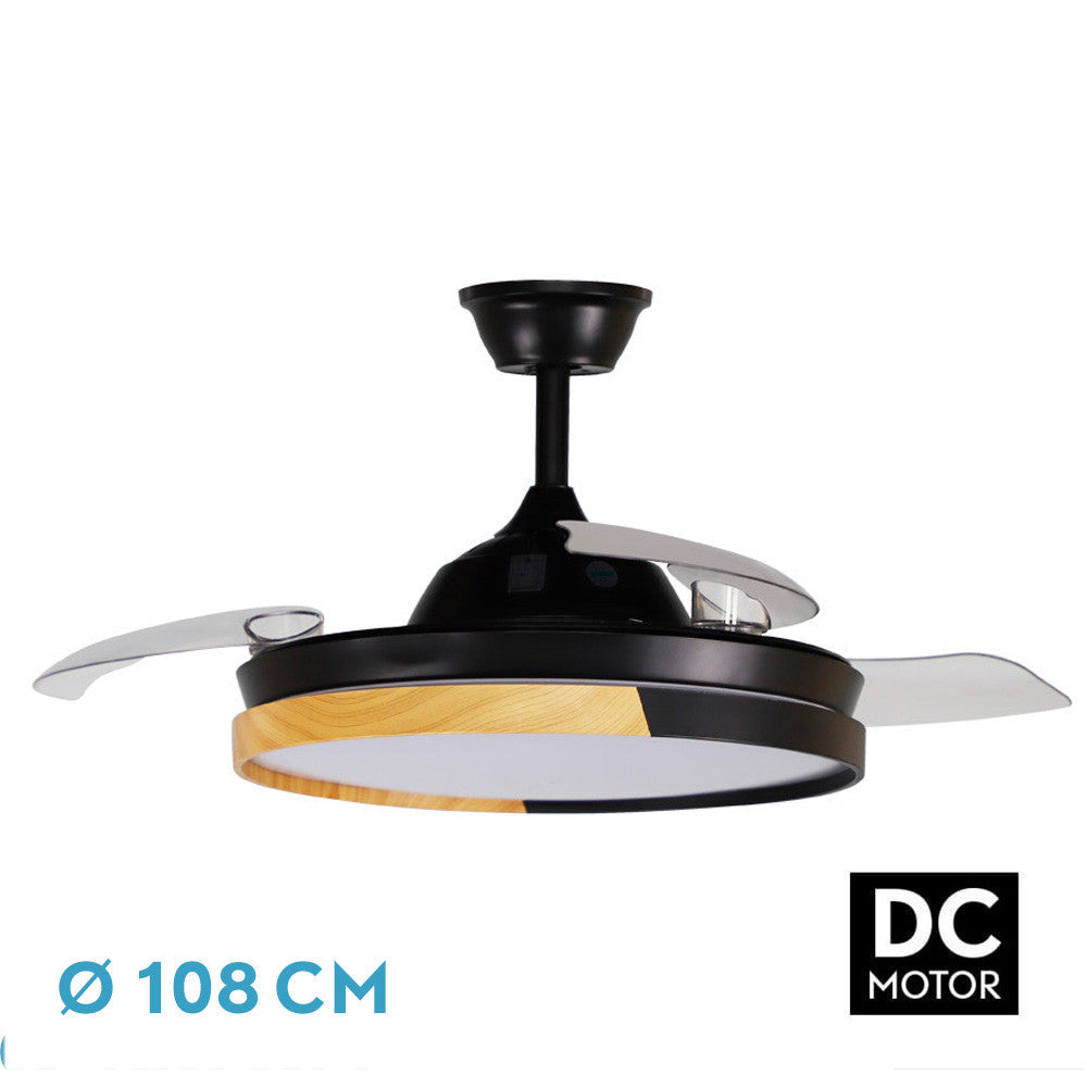Ventilador Dc Emperador 72w Negro/haya 3aspas Desplegables 106d 7200lm 3000-4000-6000k Remoto+ Memoria+ Temporizador_0