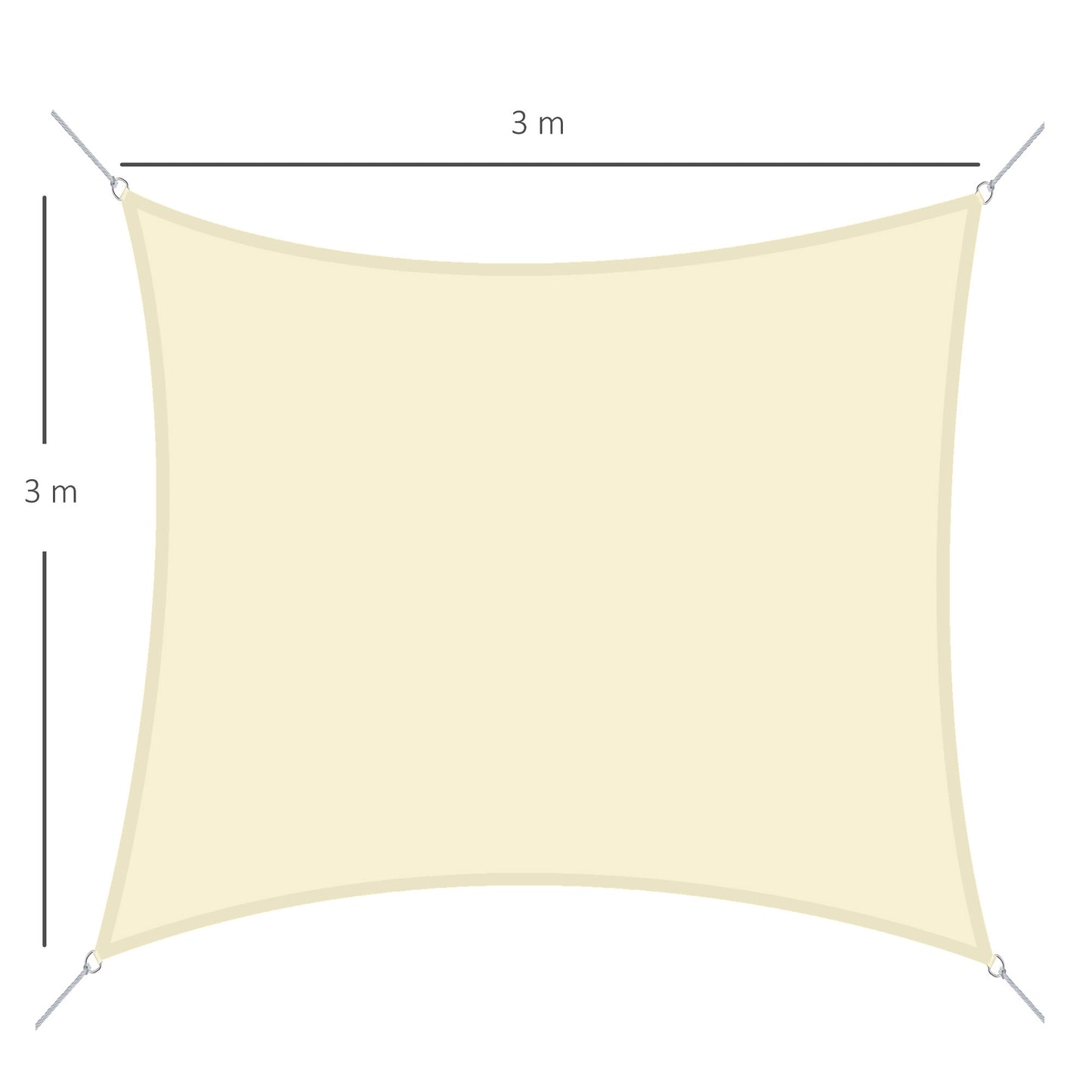 Toldo Vela De Sombra Cuadrado 3x3 M Con Anillo De Acero Inoxidable Crema_2