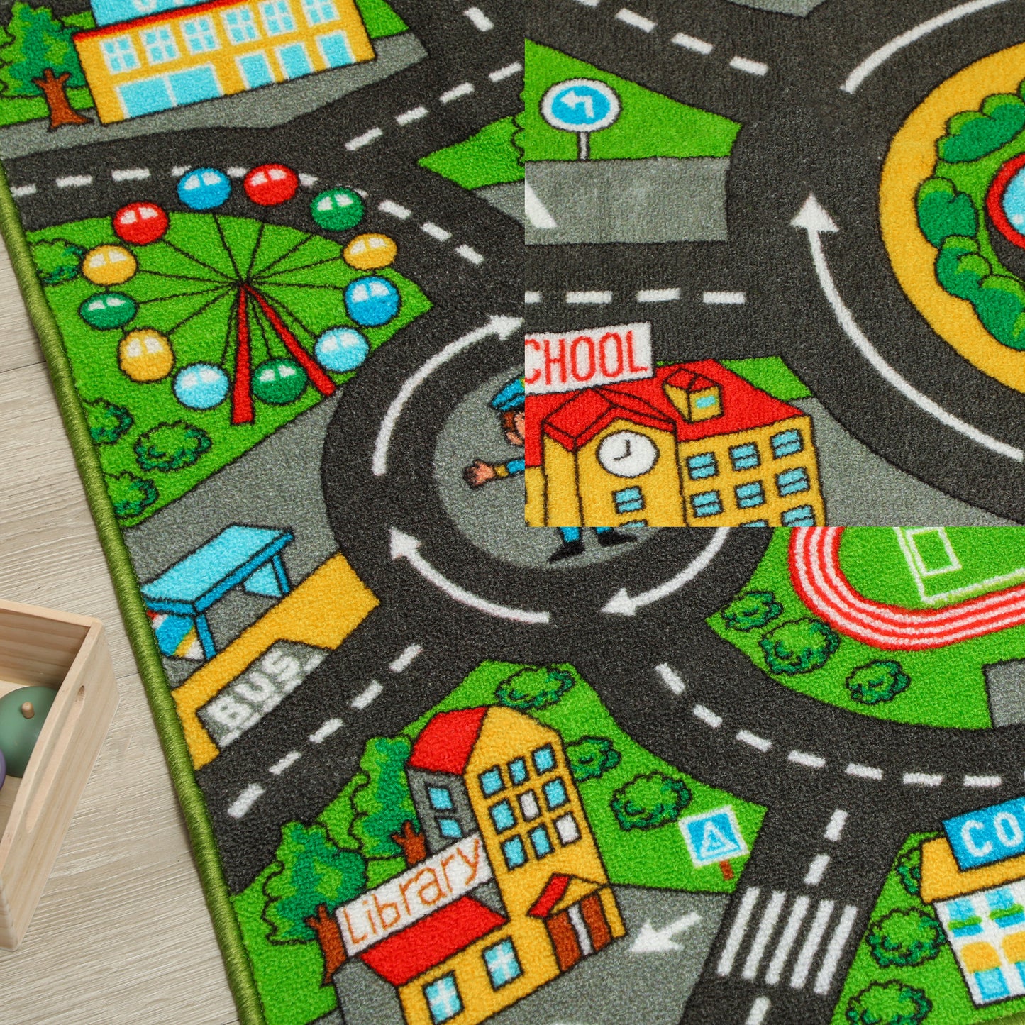 Aiyaplay Alfombra Infantil Carretera De Ciudad 160x100 Cm Antideslizante_4