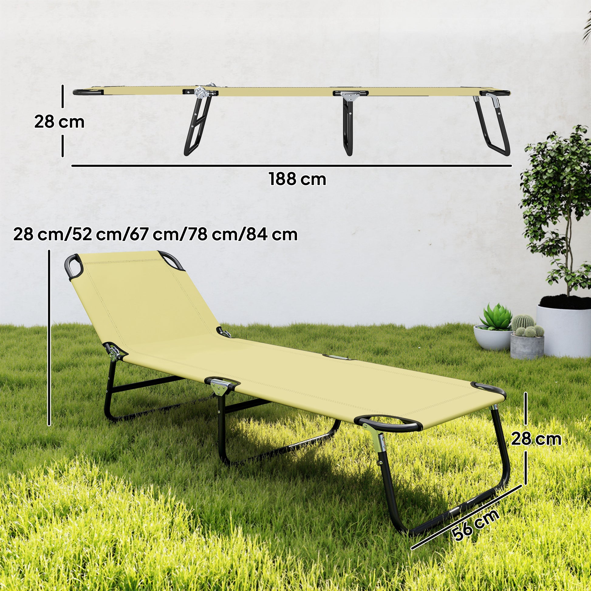 Outsunny Tumbona Plegable Reclinable Ajustable De 5 Posiciones 188x56x28cm Beige_2