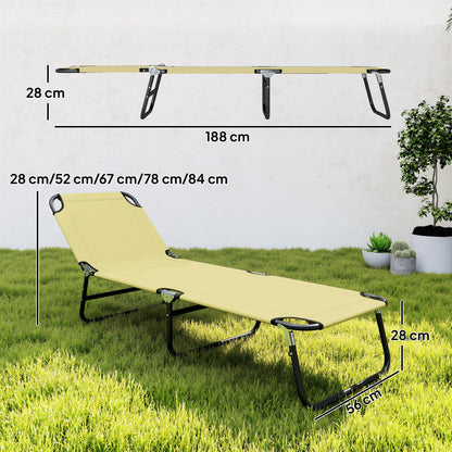 Outsunny Tumbona Plegable Reclinable Ajustable De 5 Posiciones 188x56x28cm Beige_2