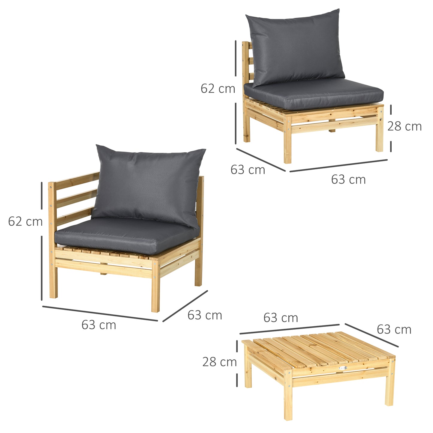 Outsunny Conjunto De Muebles De Jardín De Madera 5 Piezas Con 4 Sofás Y Mesa_2