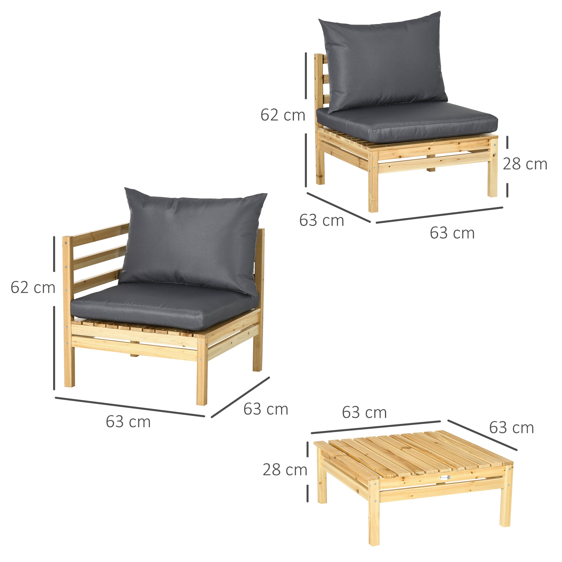 Outsunny Conjunto De Muebles De Jardín De Madera 5 Piezas Con 4 Sofás Y Mesa_2